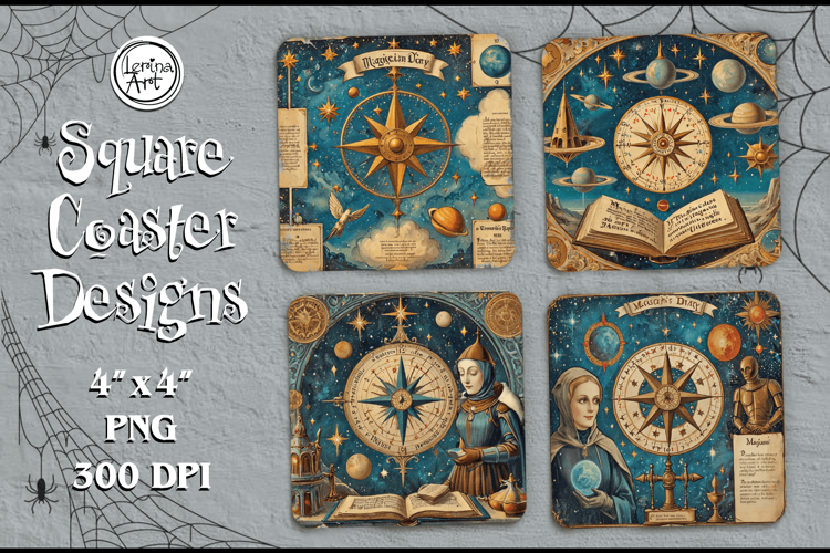 Vintage Coaster Design, 4 PNG