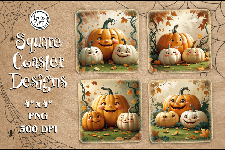 Cute Pumpkin Halloween Coaster Design, 4 PNG