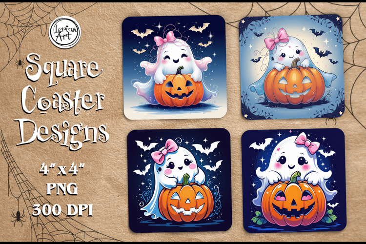 Cute Ghost Coaster Design, 4 PNG