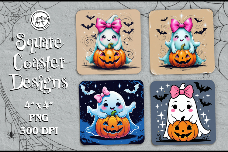 Cute Ghost Coaster Design, 4 PNG