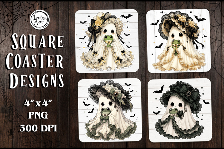 Halloween Ghost Coaster Design, 4 PNG