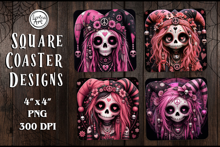 Whimsical Zombie Doll Halloween Coaster Design, 4 PNG