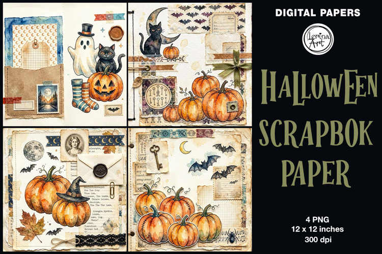 Halloween digital papers. Junk Journal page. Scrapbook
