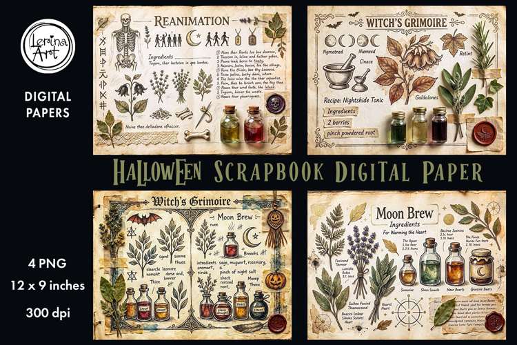 Halloween digital papers. Junk Journal page. Scrapbook