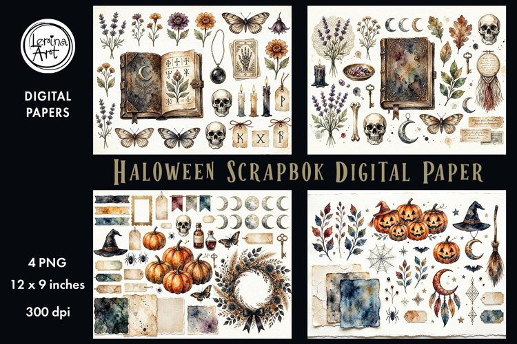 Halloween digital papers. Junk Journal page. Scrapbook