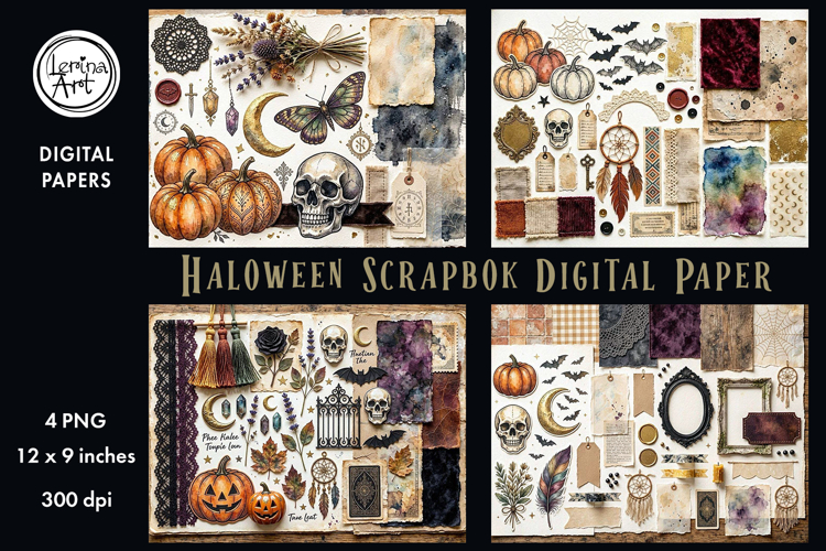 Halloween digital papers. Junk Journal page. Scrapbook