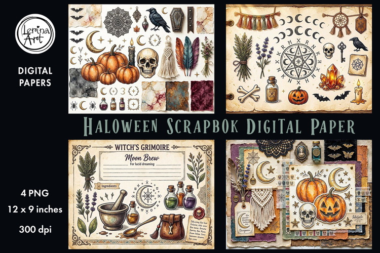 Halloween digital papers. Junk Journal page. Scrapbook