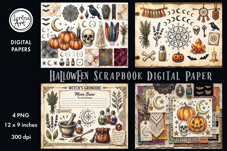 Halloween digital papers. Junk Journal page. Scrapbook