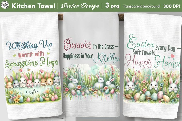 Easter Kitchen Towel, Spring Dish Towel, 3 PNG