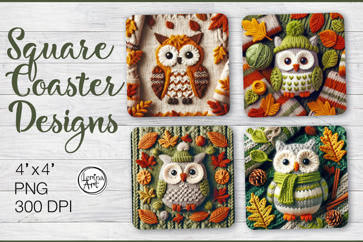 Knitted Coaster / Owl / Printable Coaster / PNG