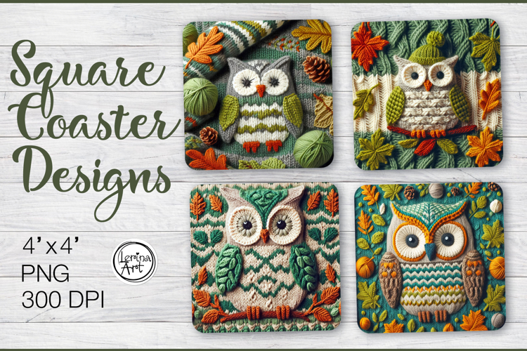 Knitted Coaster / Owl / Printable Coaster / PNG