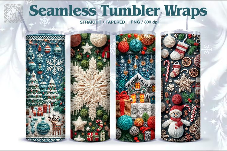 4 Christmas Seamless Tumbler Wrap 20 oz