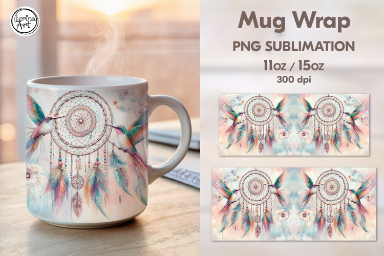 Hummingbird PNG sublimation. 11 & 15 oz mug wrap
