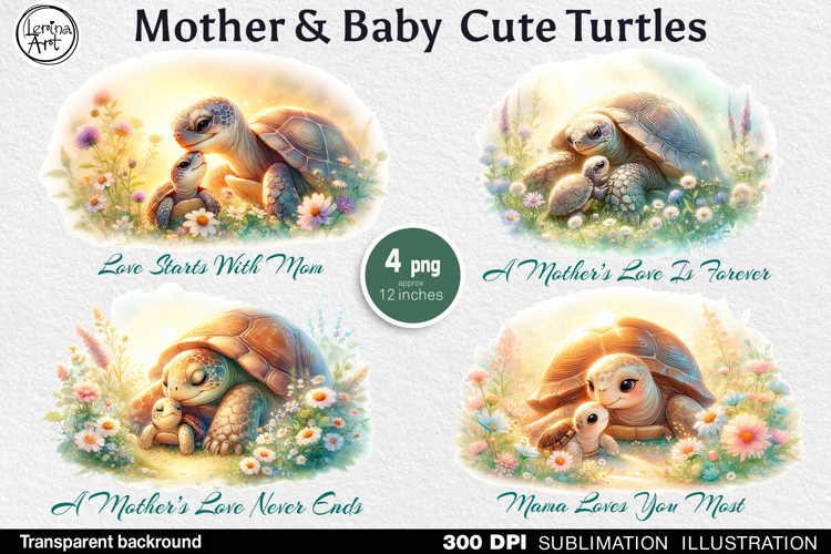 Mother   Baby Turtles. 4 PNG sublimation