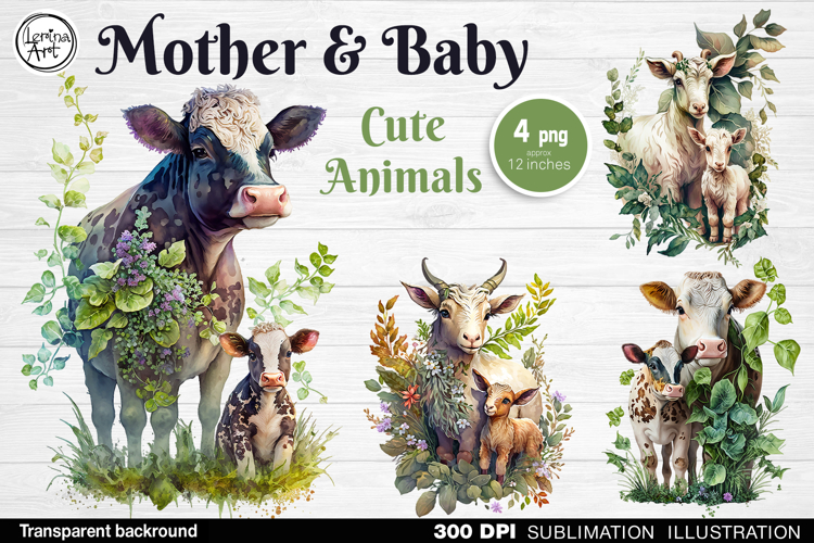 Mother & Baby Animals. 4 PNG sublimation