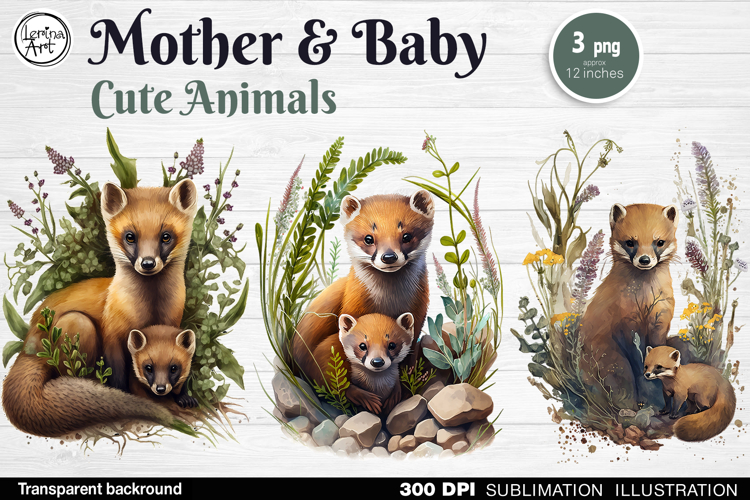 Mother & Baby Animals. 3 PNG sublimation