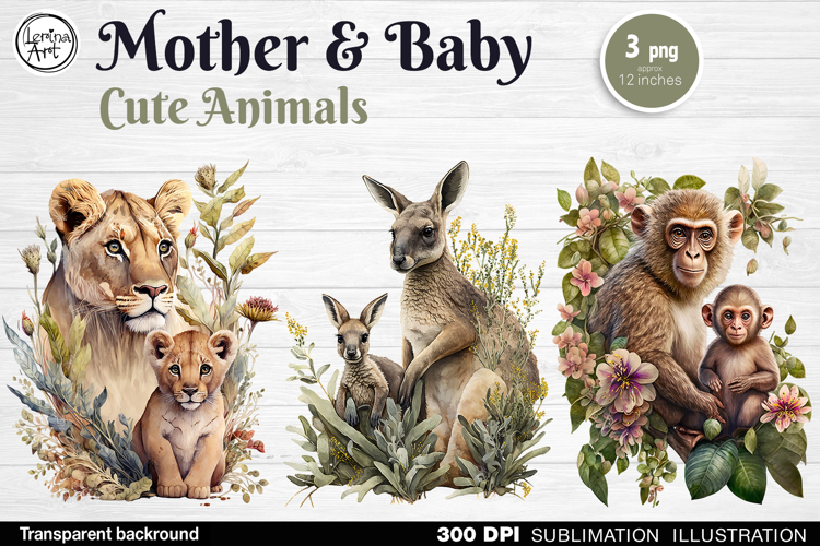 Mother & Baby Animals. 3 PNG sublimation