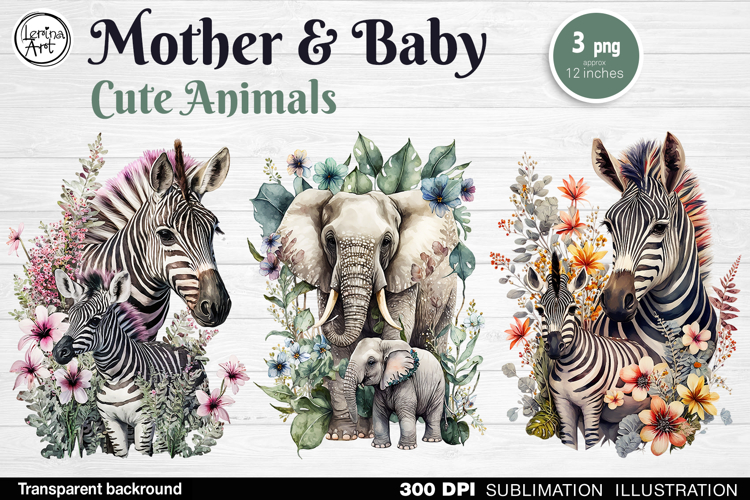 Mother & Baby Animals. 3 PNG sublimation