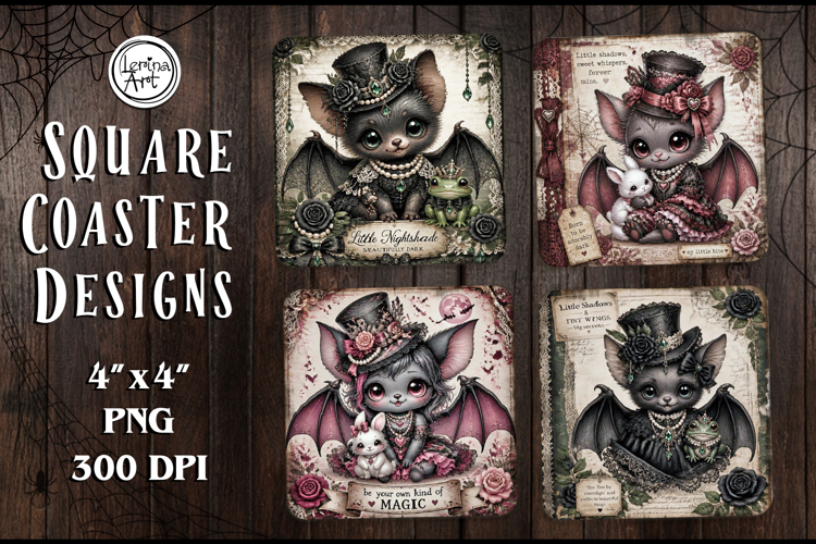 Cute Gothic. Halloween. Coaster Design, 4 PNG