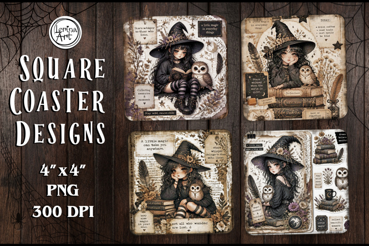Witch Halloween Coaster Design, 4 PNG