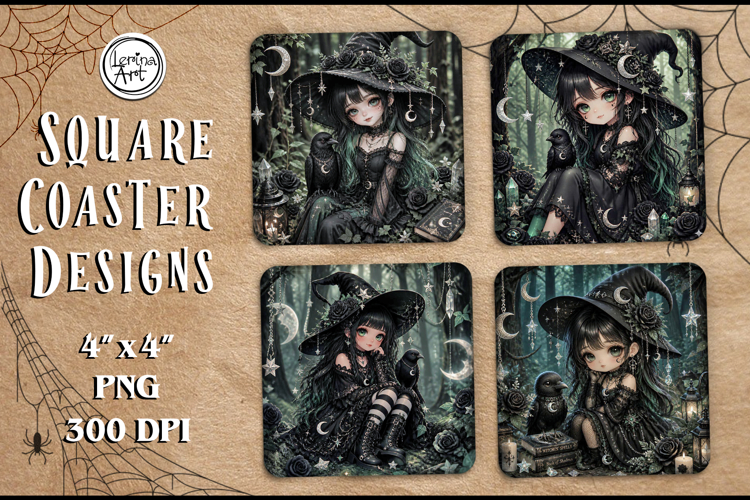 Witch Halloween Coaster Design, 4 PNG