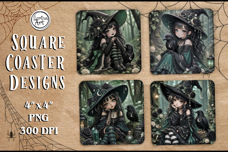 Witch Halloween Coaster Design, 4 PNG