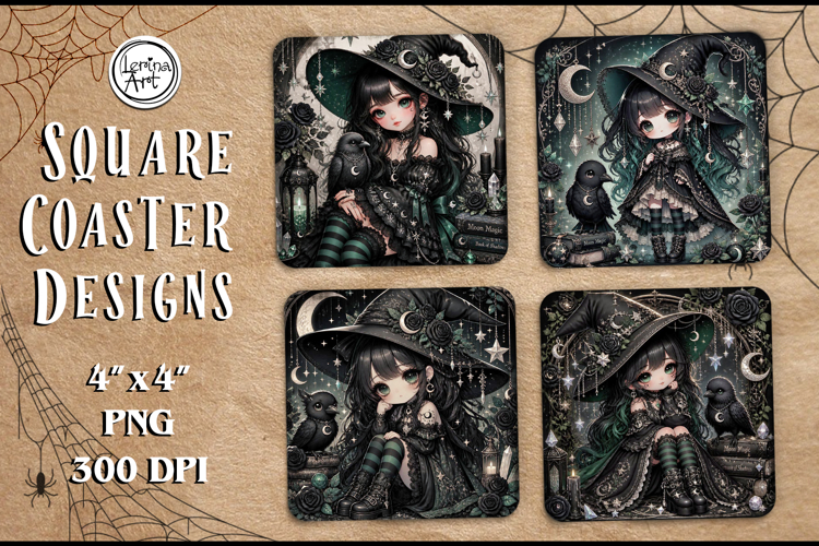 Witch Halloween Coaster Design, 4 PNG