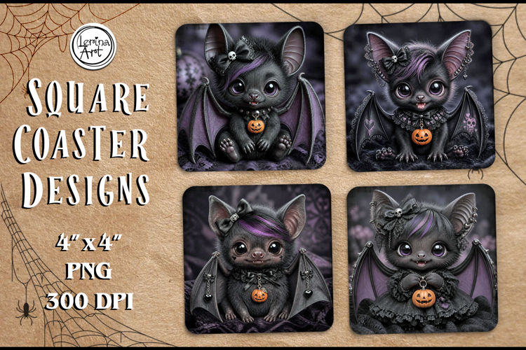 Cute Bat. Halloween. Coaster Design, 4 PNG