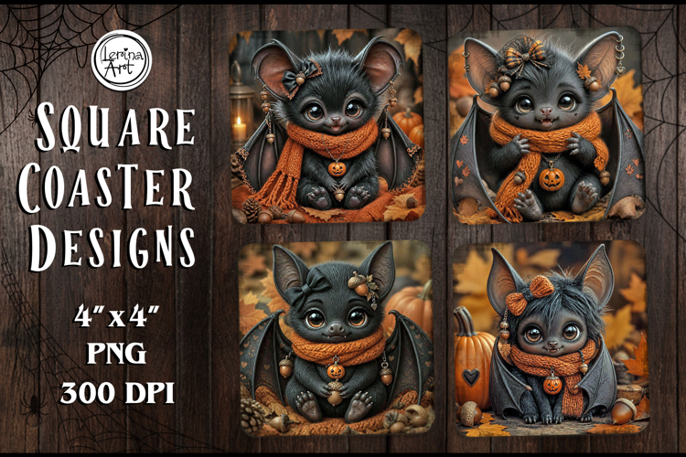 Cute Bat. Halloween. Coaster Design, 4 PNG