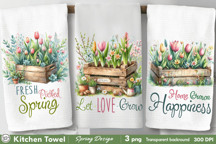 Spring Kitchen Towel, Easter Dish Towel, 3 PNG