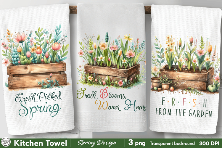 Spring Kitchen Towel, Easter Dish Towel, 3 PNG