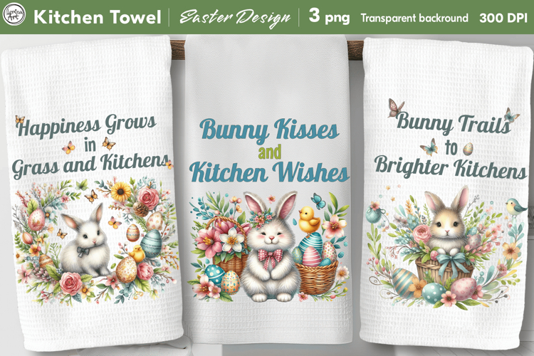 Easter Kitchen Towel, Spring Dish Towel, 3 PNG