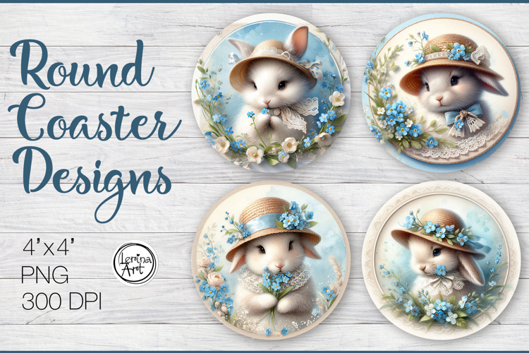 Cute Bunny Coaster Sublimation, Spring, Easter