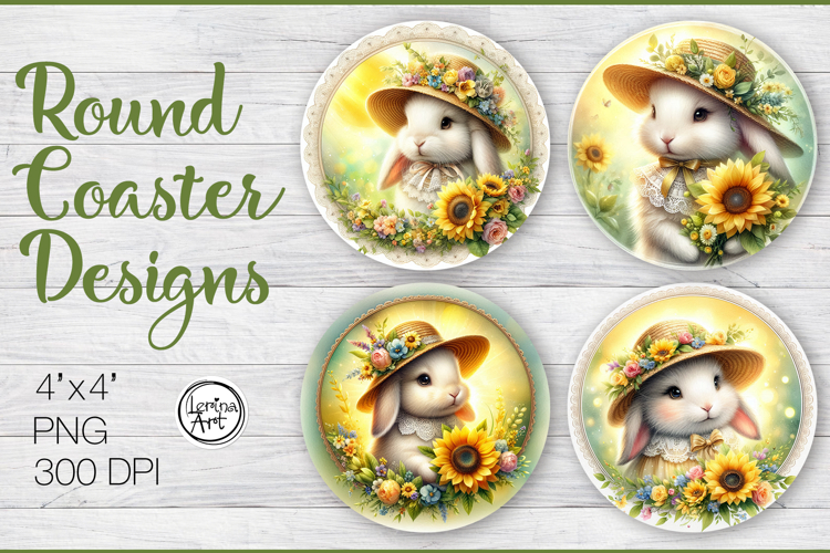 Cute Bunny Coaster Sublimation, Spring, Easter