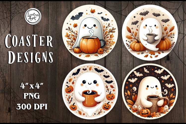 Halloween Coaster / Cute Ghost / Printable Coaster / 4 PNG