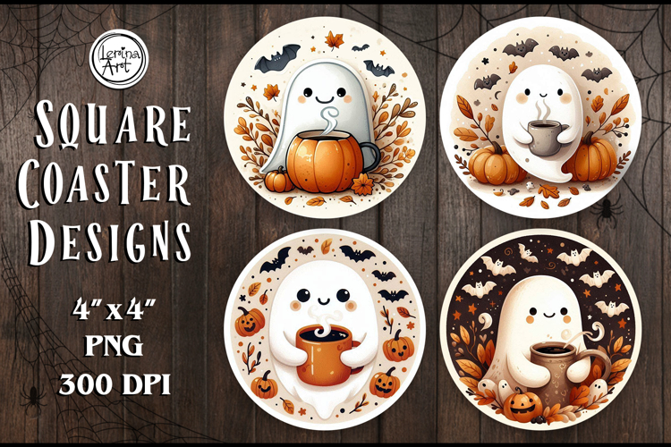 Halloween Coaster / Cute Ghost / Printable Coaster / 4 PNG