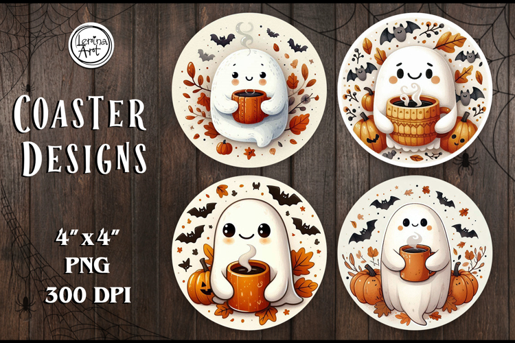 Halloween Coaster / Cute Ghost / Printable Coaster / 4 PNG