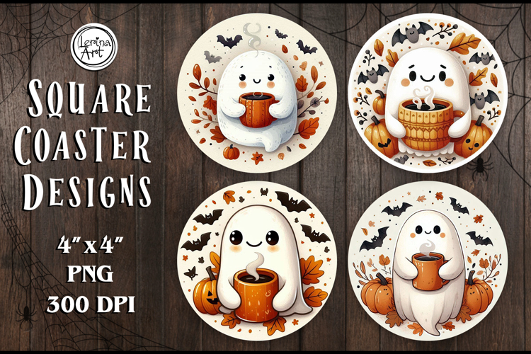 Halloween Coaster / Cute Ghost / Printable Coaster / 4 PNG