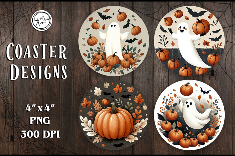 Halloween Coaster / Cute Ghost / Printable Coaster / 4 PNG
