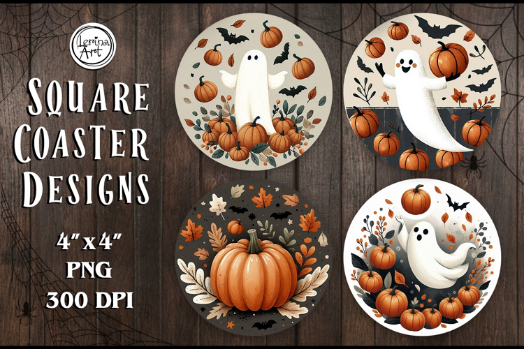 Halloween Coaster / Cute Ghost / Printable Coaster / 4 PNG