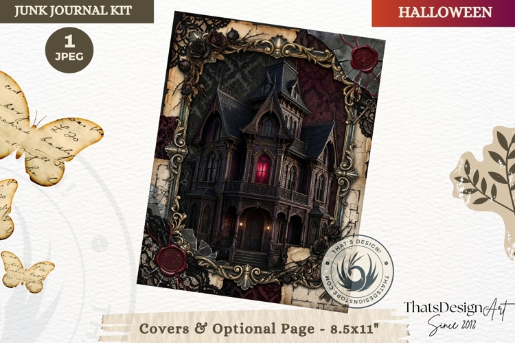 Gothic Haunted House Halloween Junk Journal cover pages example image 1