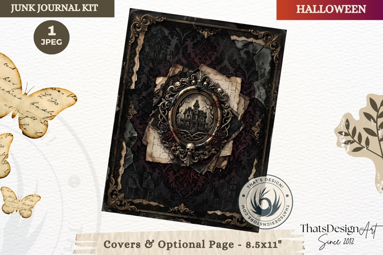 Gothic Haunted House Halloween Junk Journal cover pages example image 1