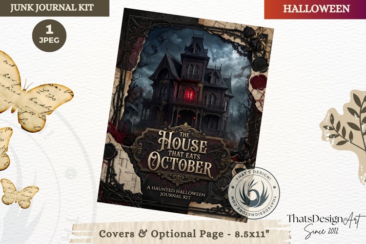 Gothic Haunted House Halloween Junk Journal cover pages example image 1