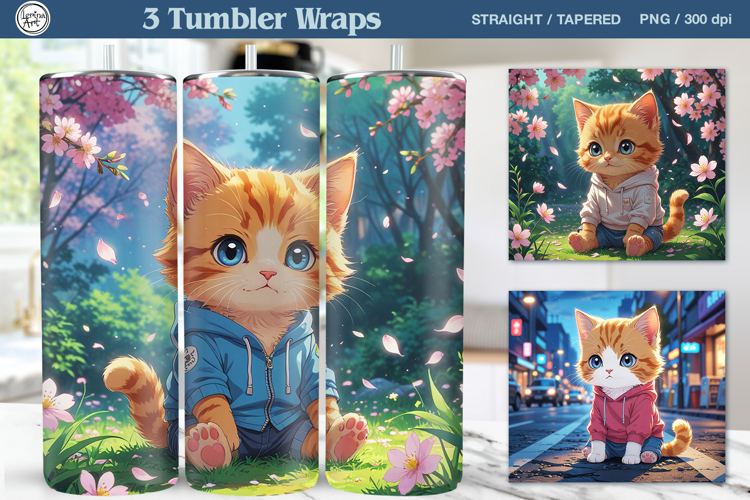 3 Cute Kitten Tumbler Sublimation, 20 oz Tumbler Wrap