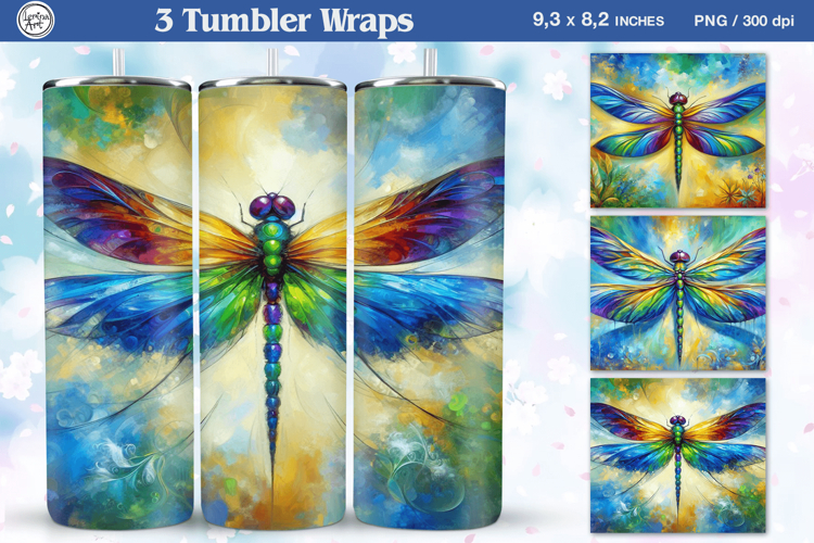 3 Dragonfly Tumbler Sublimation, 20 oz Tumbler Wrap