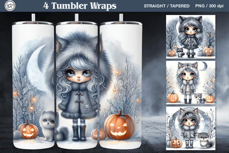 4 Cute Halloween Tumbler Wrap Sublimations, 20 oz
