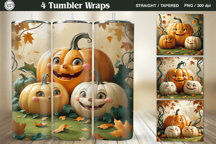 4 Cute Pumpkiins Tumbler Sublimation, 20 oz Tumbler Wrap