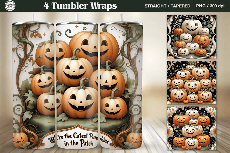 4 Cute Pumpkiins Tumbler Sublimation, 20 oz Tumbler Wrap