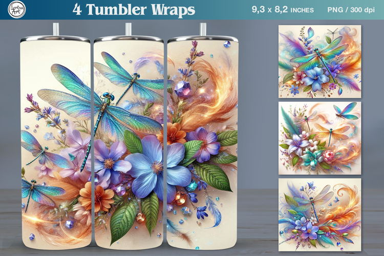 4 Dragonfly Tumbler Sublimation, 20 oz Tumbler Wrap example image 1
