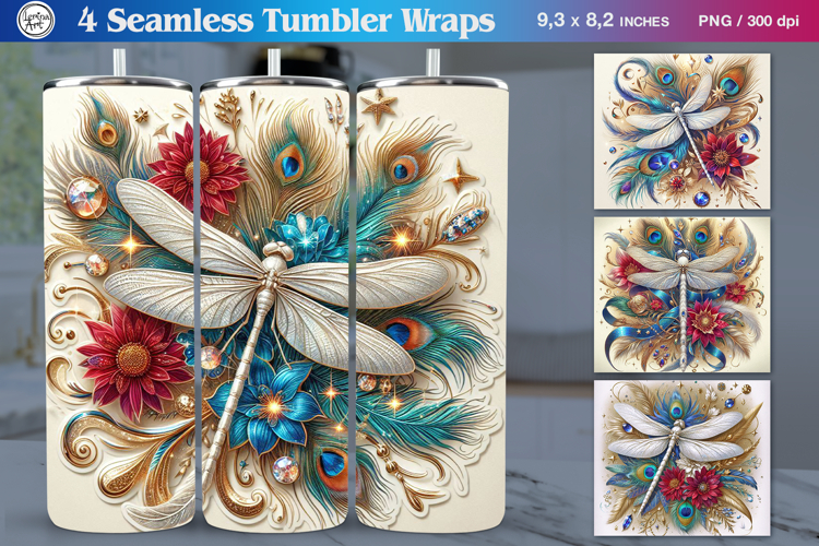 4 Dragonfly Tumbler Sublimation, 20 oz Tumbler Wrap
